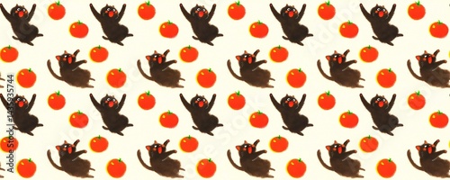Happy Black Cat in Japanese Vintage 80s Kawaii Style