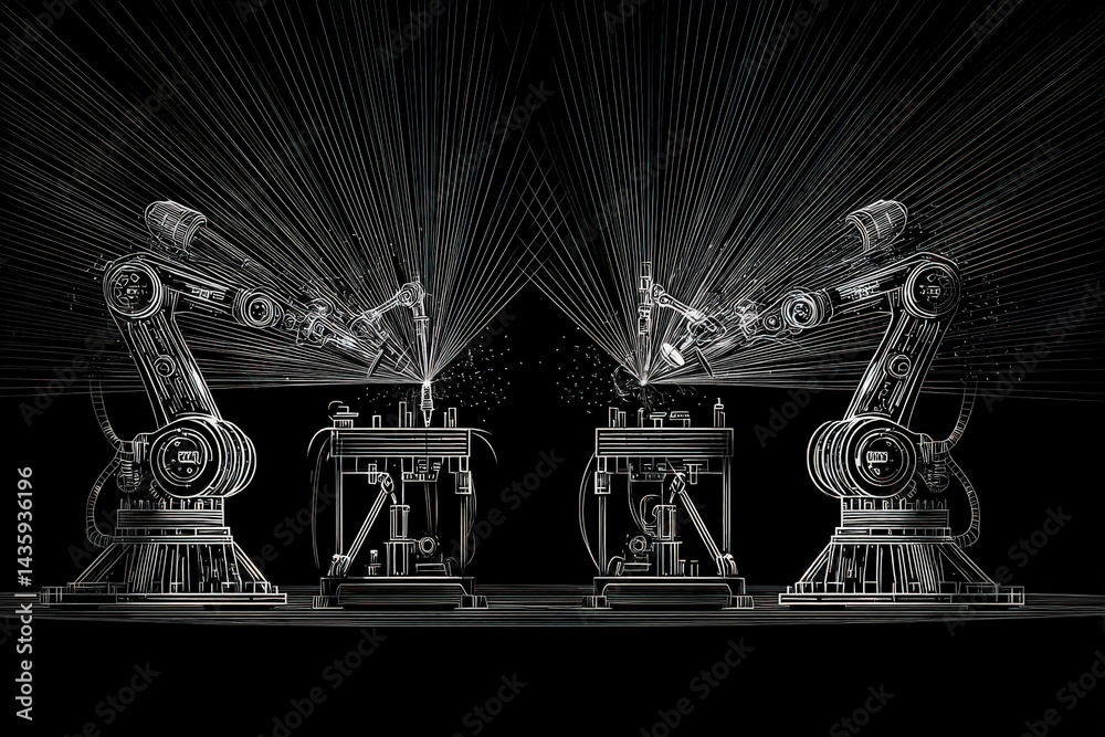 Robotic Arms Engaged in Precision Work with Light Rays Emitting