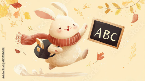 Chubby Bunny Holding ABC Sign in Fall Theme