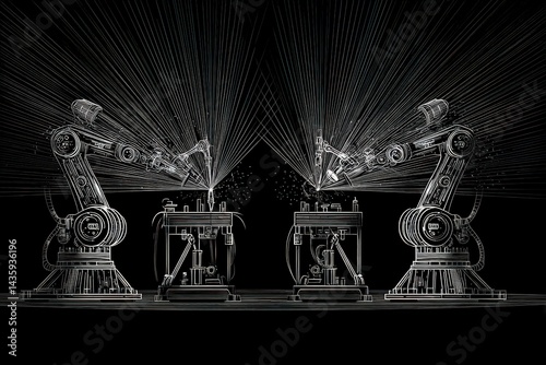 Robotic Arms Engaged in Precision Work with Light Rays Emitting