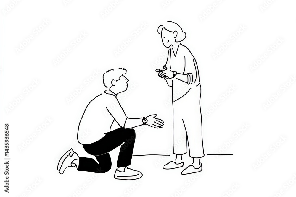 Romantic Proposal with Hand-drawn Characters in Minimal Style