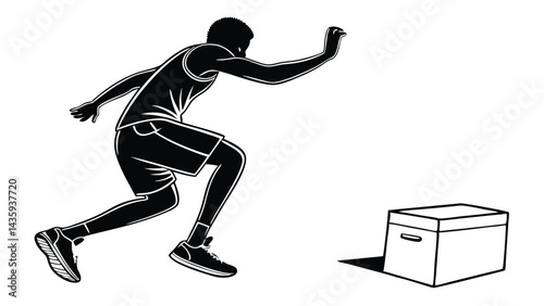 Silhouette Of Athletic Man Performing Box Jump Exercise With Determination And Strength For Fitness Concepts And Training Regimens
