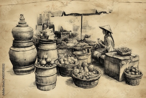 Obraz na płótnie Rustic Market Scene Depicting Fruits and Artisan Goods in Baskets w salonie