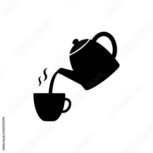 Kettle Icon with Tea Pouring into a Cup