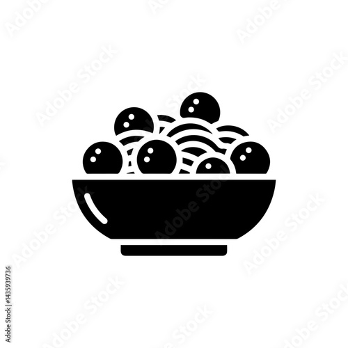 Small Bowl Icon with Spaghetti and Meatballs