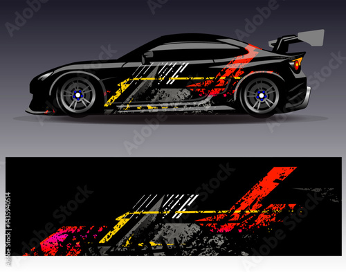 Car wrap design vector. Graphic abstract stripe racing background designs for vehicle, rally, race, adventure and car racing livery