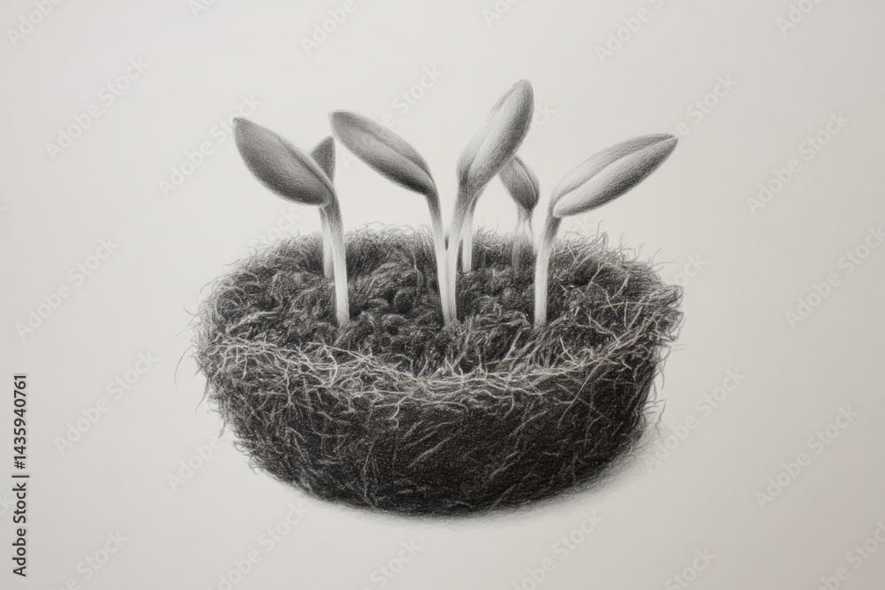 Seedlings Growing in Nest Illustrating Nature and New Life Concepts