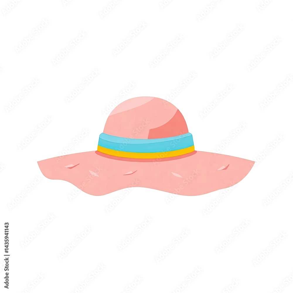 Fototapeta premium Colorful Minimalist Beach Hat with Ribbon Vector Illustration