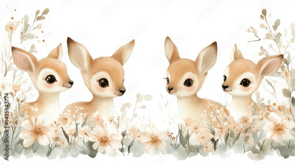 Fototapeta premium Adorable Fawn Family in a Wildflower Meadow