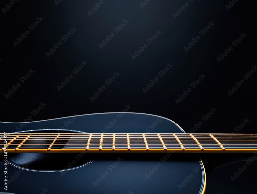 Obraz premium Acoustic guitar, dark blue, golden fretboard