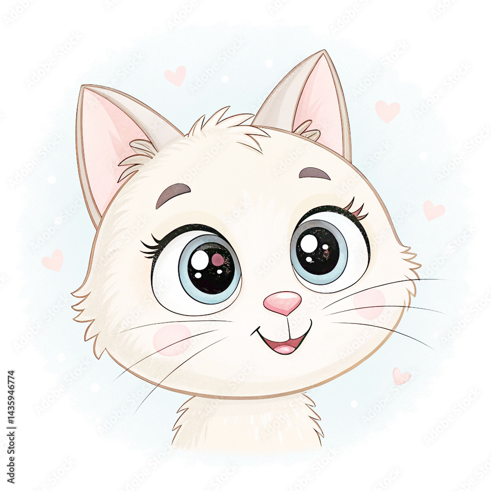 Obraz premium Adorable Cartoon Cat with Sparkling Eyes and a Sweet Smile..