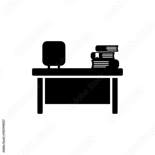 Black Icon of a Student's Desk with Books