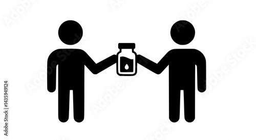 Two men holding a jar