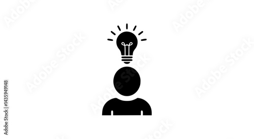 Person with glowing bulb above head black and white icon