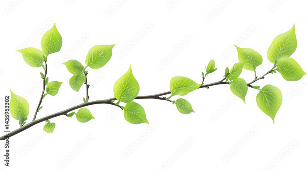 Obraz premium branch with vibrant green leaves. showcasing a fresh and lively appearance the leaves vary in size and shape. contributing to a natural and organic aesthetic this illustration could be used in designs