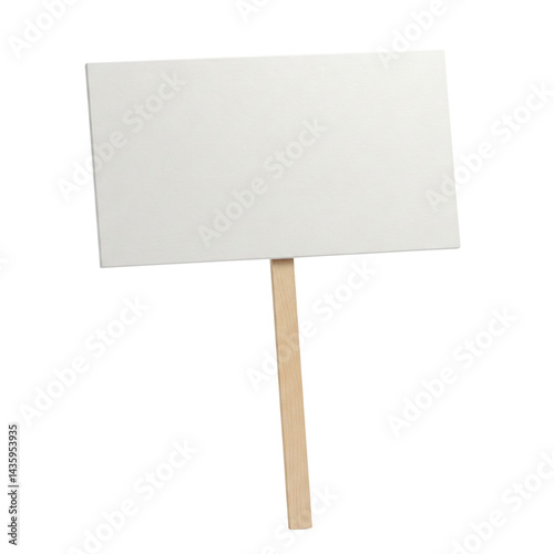 Blank White Rectangular Sign on a Wooden Stick Isolated transparent background 