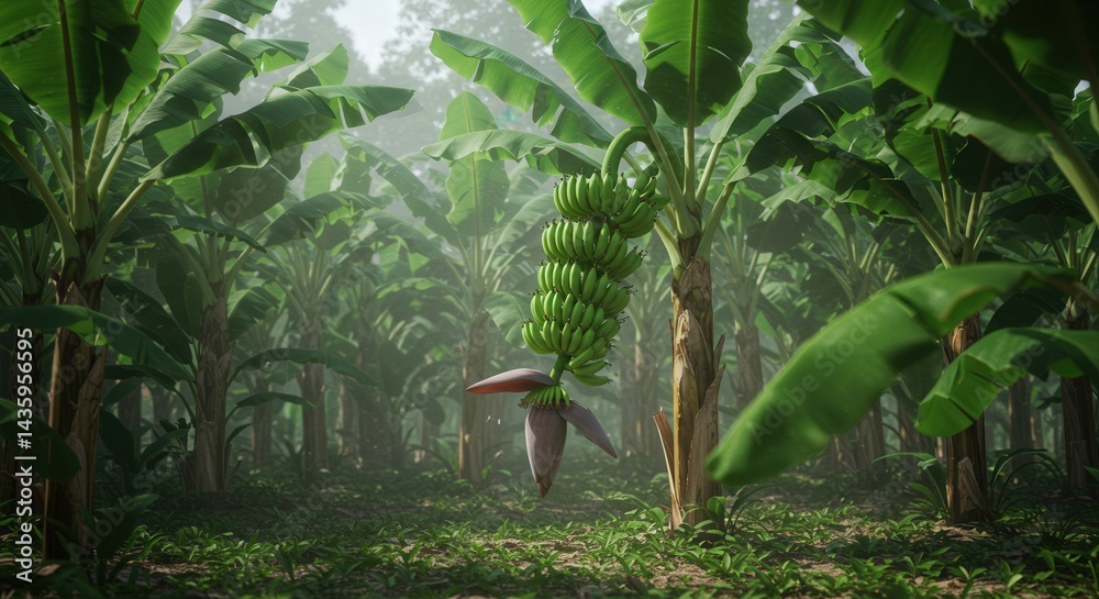 custom made wallpaper toronto digitalLush banana plantation with ripening fruit and prominent flower bud in soft light