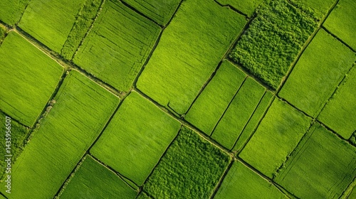 Obraz na płótnie Wind turbine farm seen from above in geometric rows across a green plain, clean grid alignment, no people w salonie