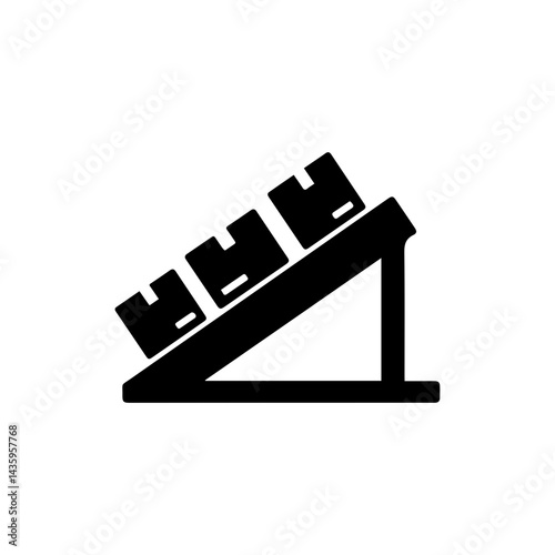 Black Filled Icon of Loading Ramp with Boxes Being Loaded