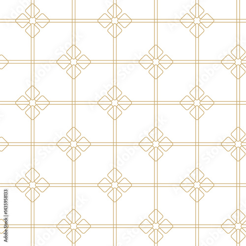 Abstract geometric pattern with crosses, stripes, lines. Seamless vector background. White and gold ornament. Modern reticulated graphic design.