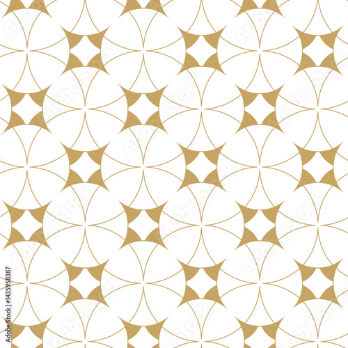 Abstract geometric pattern with crosses, stripes, lines. Seamless vector background. White and gold ornament. Modern reticulated graphic design.