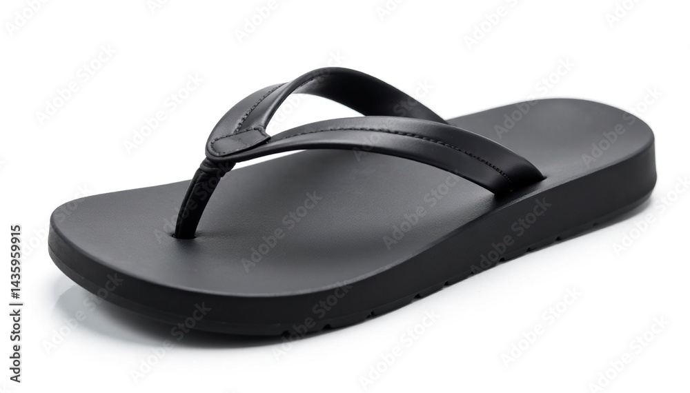 Single black flip-flop, isolated on white background, graphic, leisure, clothing Single black flip-flop, isolated on white background, graphic, leisure, clothing