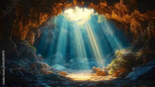 Wallpaper Mural A captivating cave interior is bathed in sunlight, a stunning display of light and shadows. Torontodigital.ca