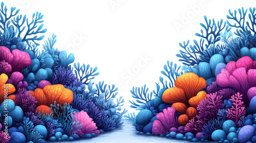 Explore a vibrant abstract coral reef illustration featuring colorful marine life. This artwork offers a stunning backdrop perfect for nature enthusiasts and designers
