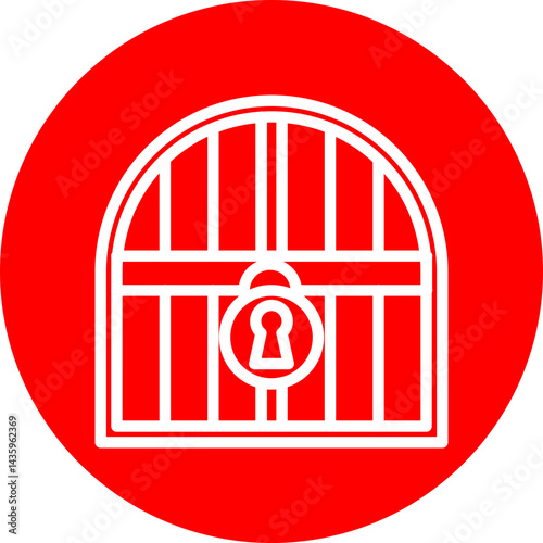 Door Lock Vector Line White Circle Red Icon Design