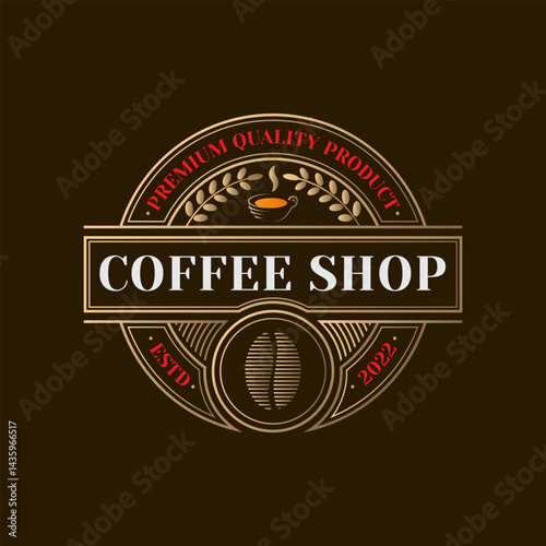 Vintage golden coffee shop logo template