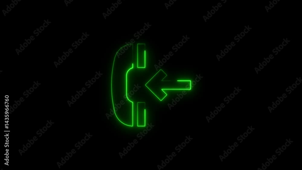 Incoming call neon style animation on black background green glowing icon Incoming call neon style animation on black background green glowing icon