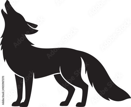 Silhouette of a Howling Wolf Standing Profile