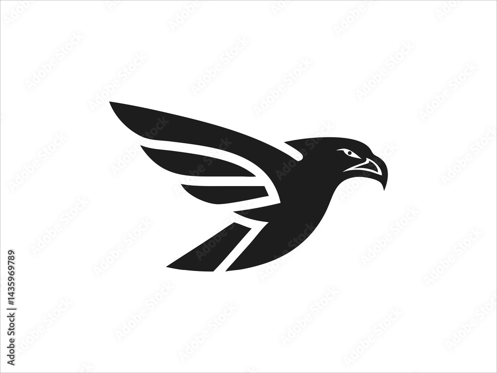 Obraz premium A bold, stylized logo featuring an eagle's head and wings, with red wings symbolizing strength and freedom.