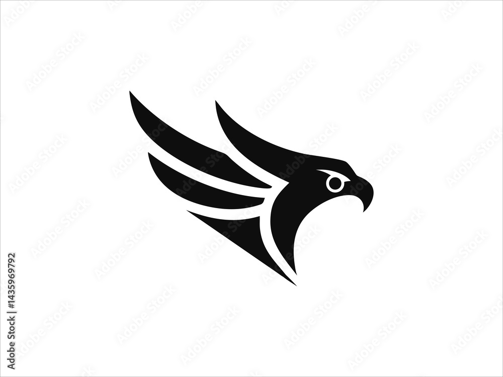 Fototapeta premium A bold, stylized logo featuring an eagle's head and wings, with red wings symbolizing strength and freedom.
