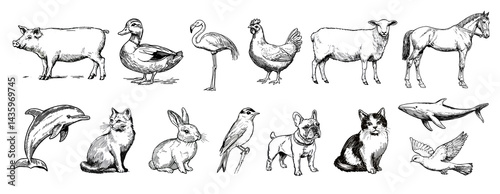Wallpaper Mural PNG Vintage animal silhouette collection, element set on transparent background Torontodigital.ca