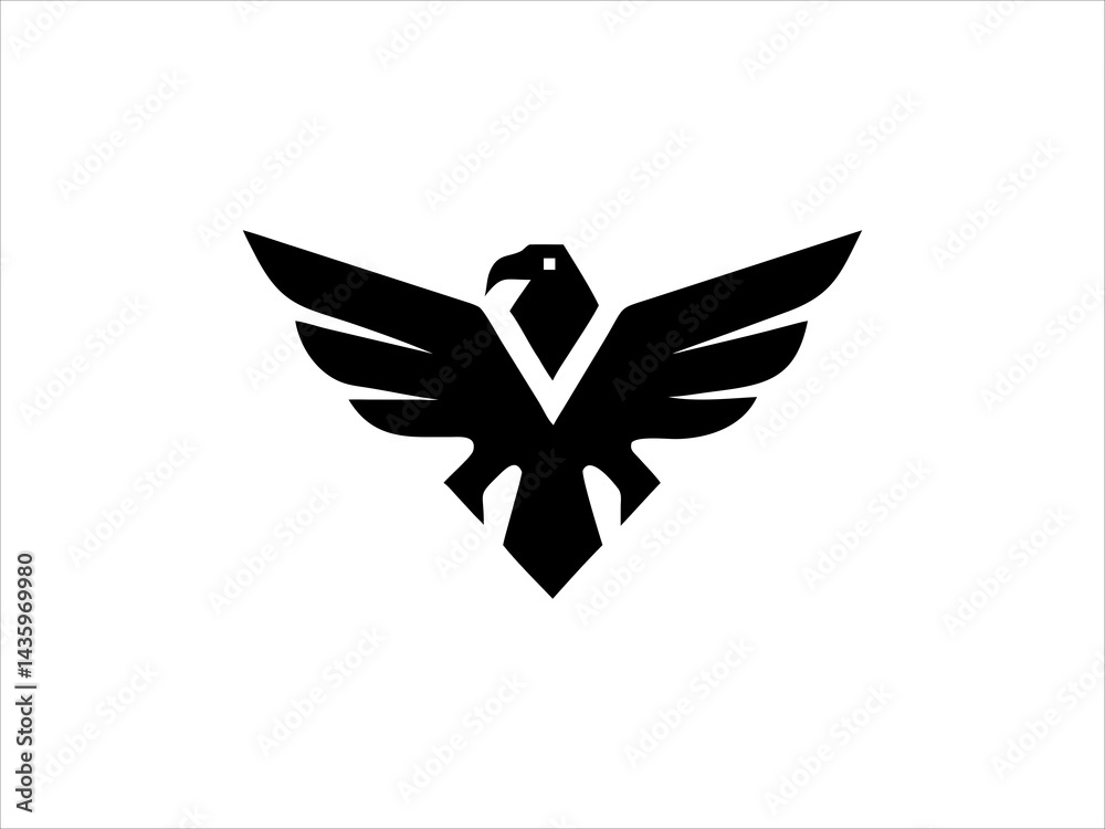 Fototapeta premium A bold, stylized logo featuring an eagle's head and wings, with red wings symbolizing strength and freedom.