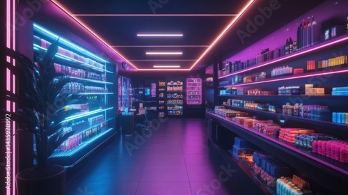 Futuristic Retail Store Interior with Neon Lighting