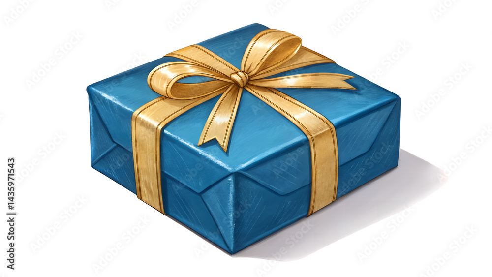 Fototapeta premium Gift of Joy: A beautifully wrapped gift, adorned with a golden bow, presents a delightful sense of anticipation and celebration. The box is perfectly poised, as if ready to bestow a moment of joy.