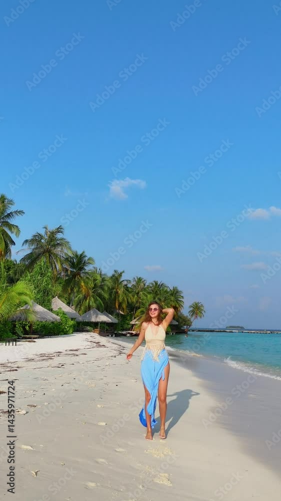 woman runs along the tropical beach at sunset with long shadows cast on the sand, surrounded by calm waves and soft golden light, summer vacation, traveling, family resort, happiness, woman runs along the tropical beach at sunset with long shadows cast on the sand, surrounded by calm waves and soft golden light, summer vacation, traveling, family resort, happiness,