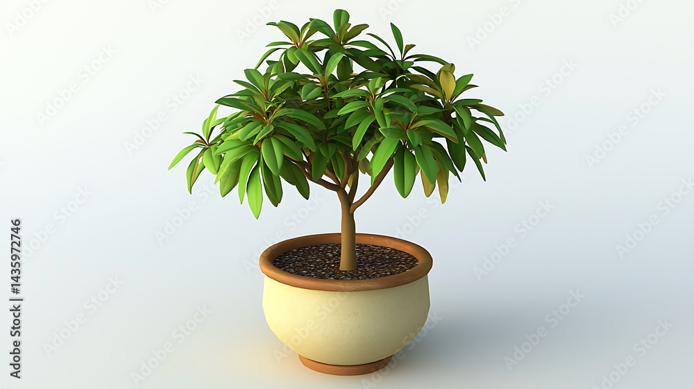 Fototapeta premium A small potted plant sits in a white ceramic pot
