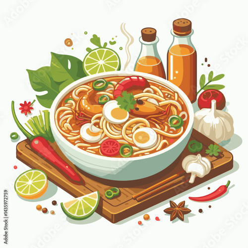 laksa, spicy, cuisine, food, asian, meal, delicious, dinner, bowl, soup, dish, traditional, lunch, shrimp, noodle, background, tasty, seafood, malaysian, cooking, healthy, fresh, cooked, noodles, ingr