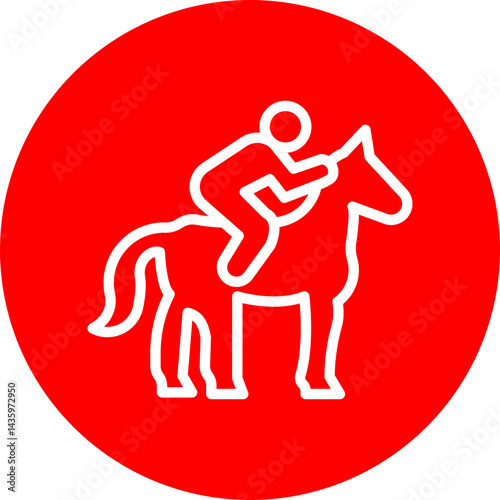 Horse Rider Vector Line White Circle Red Icon Design