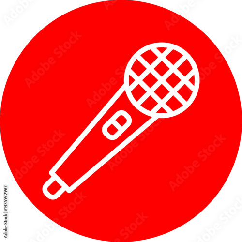 Emcee Microphone Vector Line White Circle Red Icon Design