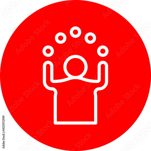 Street Performer Vector Line White Circle Red Icon Design