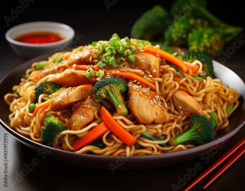 Chinesische Chow Mein-Nudeln mit Hähnchen