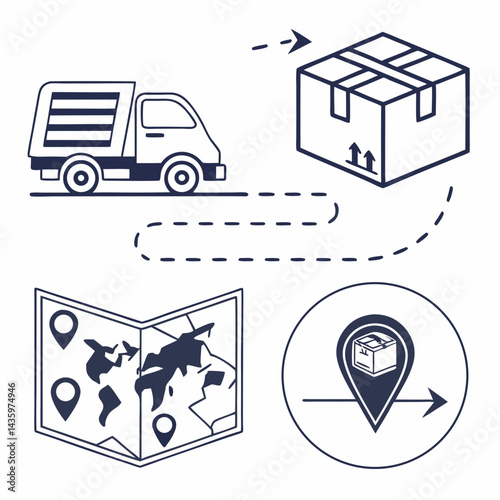Delivery Truck Routes Package Location Concept For Logistics And Shipping Services