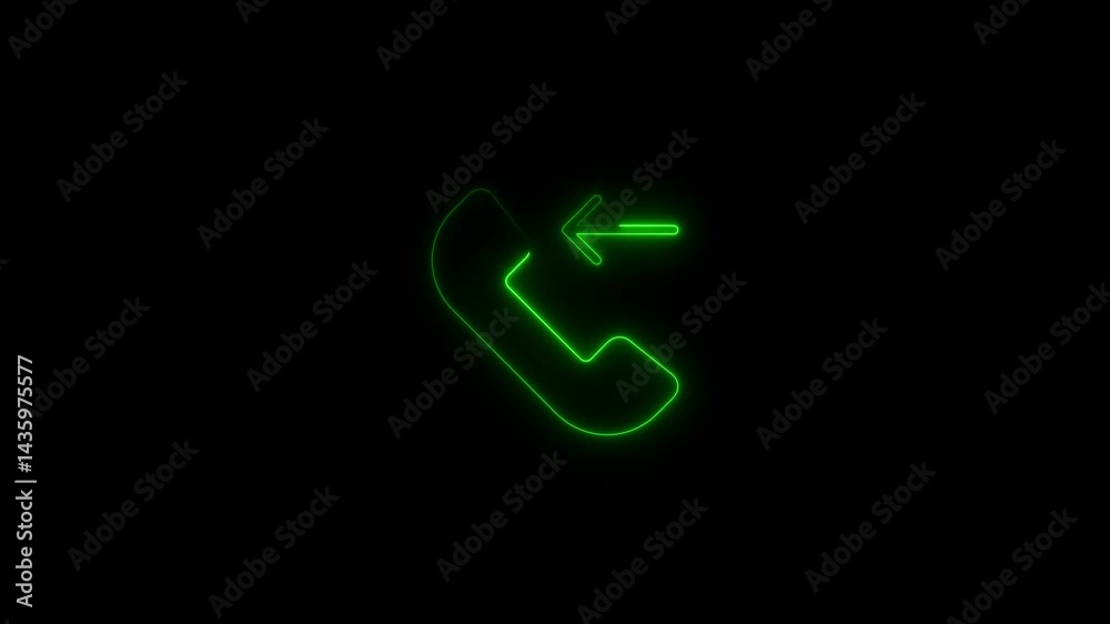 Neon green missed call icon on black background animated stock footage Neon green missed call icon on black background animated stock footage