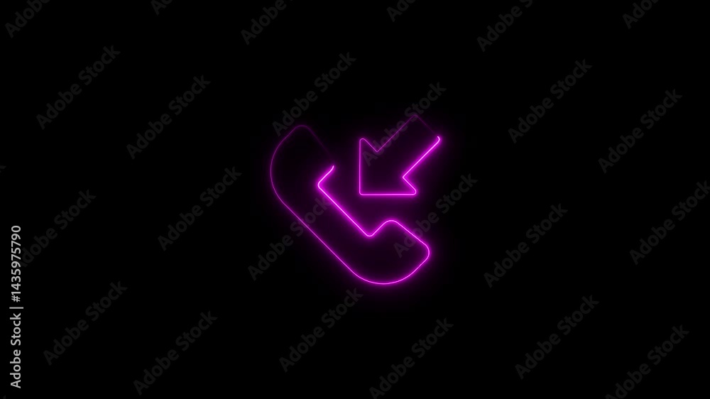 Pink neon incoming call icon animation on black background glowing effect