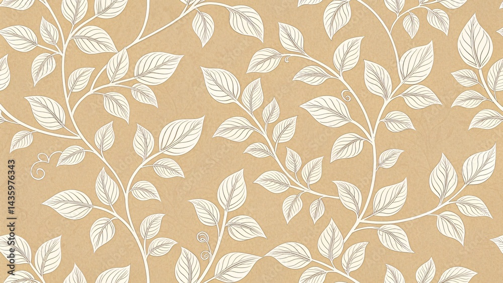 Seamless Beige and White Climbing Vine Leaf Pattern