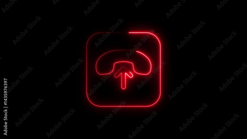 Neon style upload icon animation glowing red on black background Neon style upload icon animation glowing red on black background
